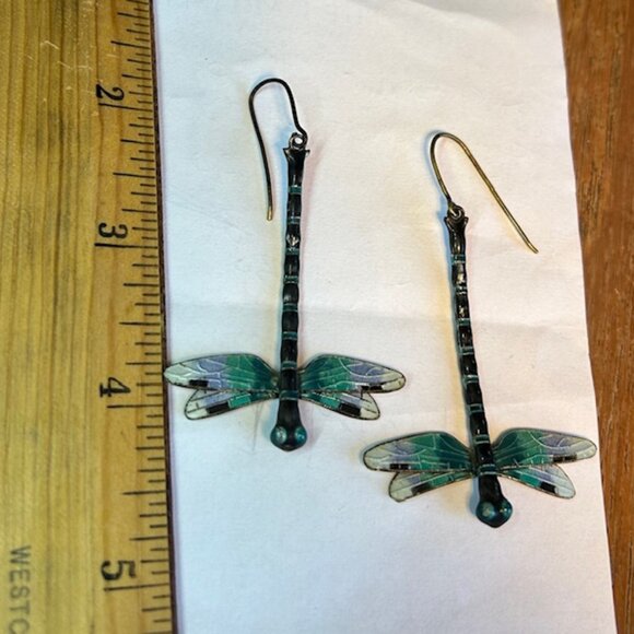 Thousand Flowers Sterling & Enamel Dragonfly Earrings - Picture 1 of 3